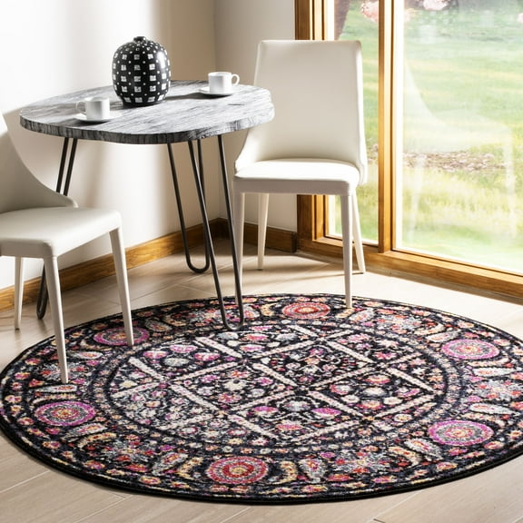 SAFAVIEH Adirondack Carthach Geometric Area Rug, Black/Fuchsia, 6' x 6' Round