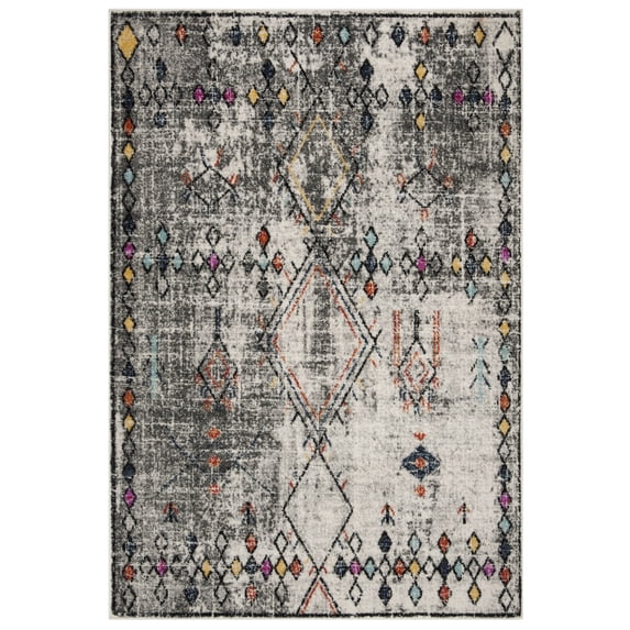 SAFAVIEH Adirondack Carver Geometric Area Rug, Light Grey/Multi, 6' x 6' Round