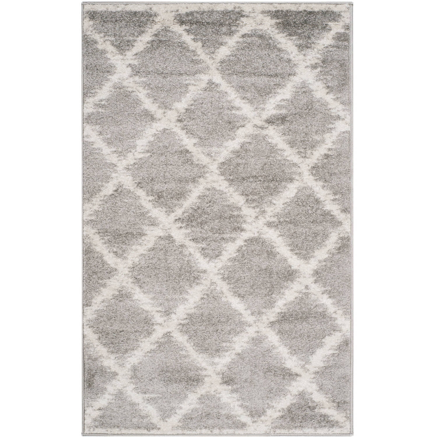 Ivory and Gray Synthetic Low Pile Accent Rug