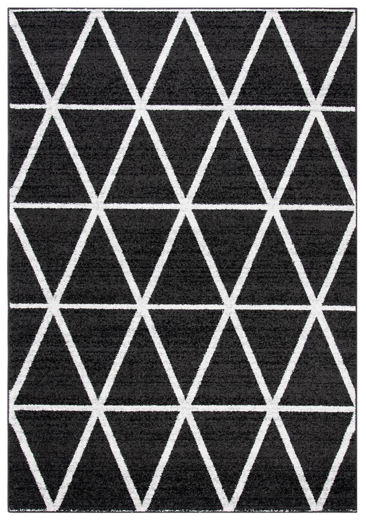 Black and Ivory Geometric Synthetic Area Rug