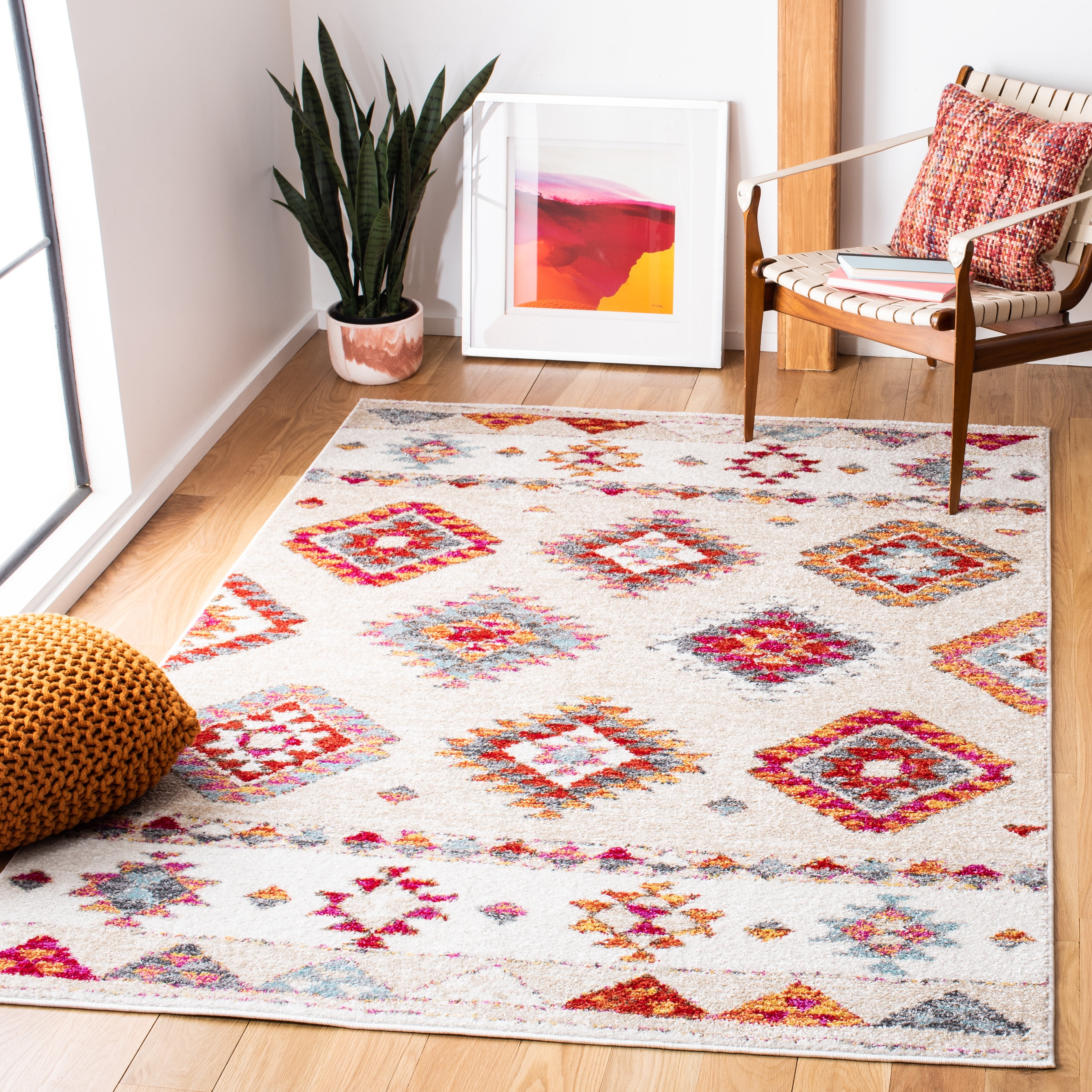 Rustic Lodge Chic Red & Beige Synthetic Area Rug - 5'1" x 7'6"