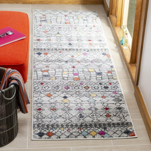 SAFAVIEH Adirondack Eleanora Geometric Runner Rug, Light Grey/Multi, 2'6" x 10'