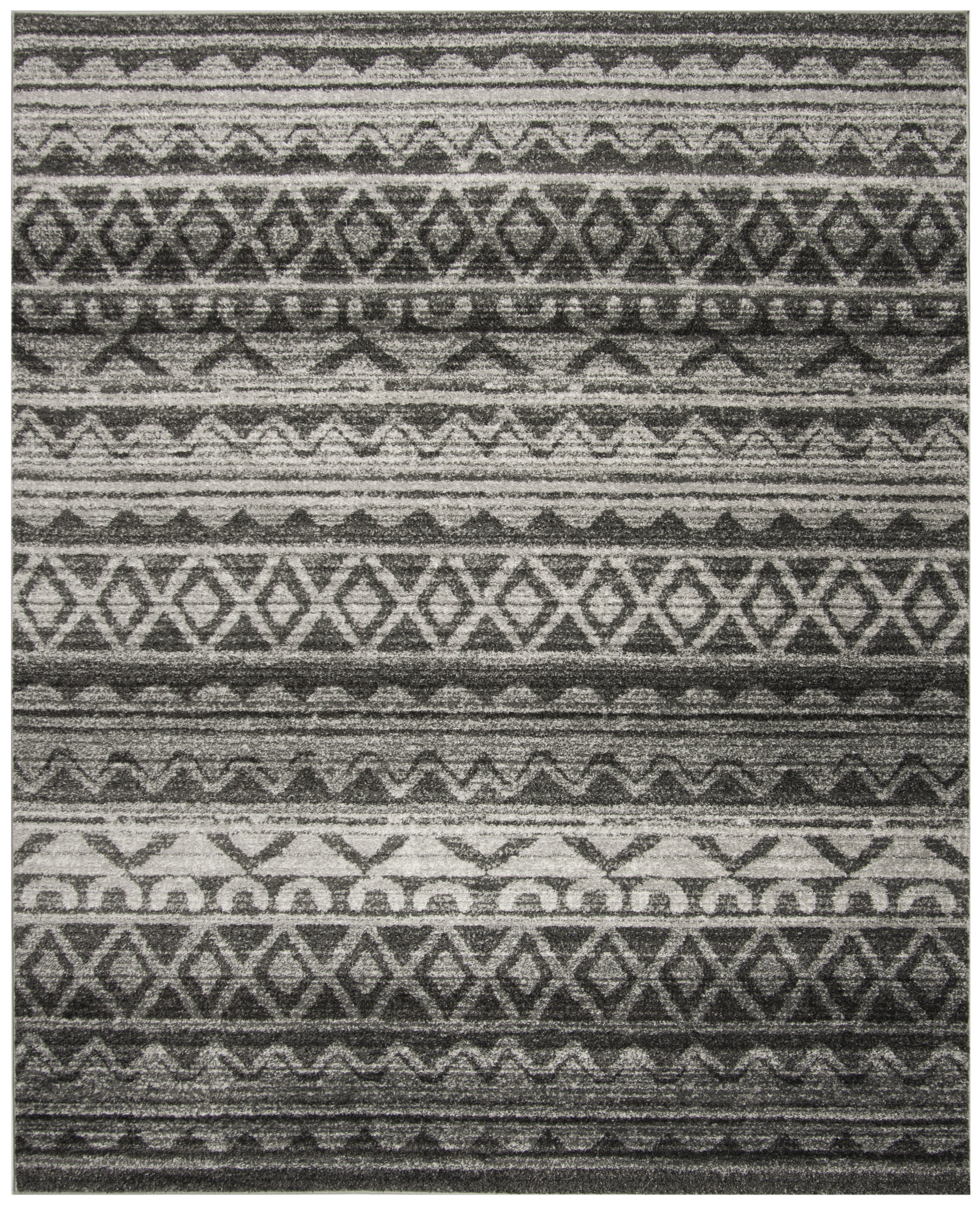Ivory and Charcoal Southwestern Synthetic Area Rug, 12' x 18'