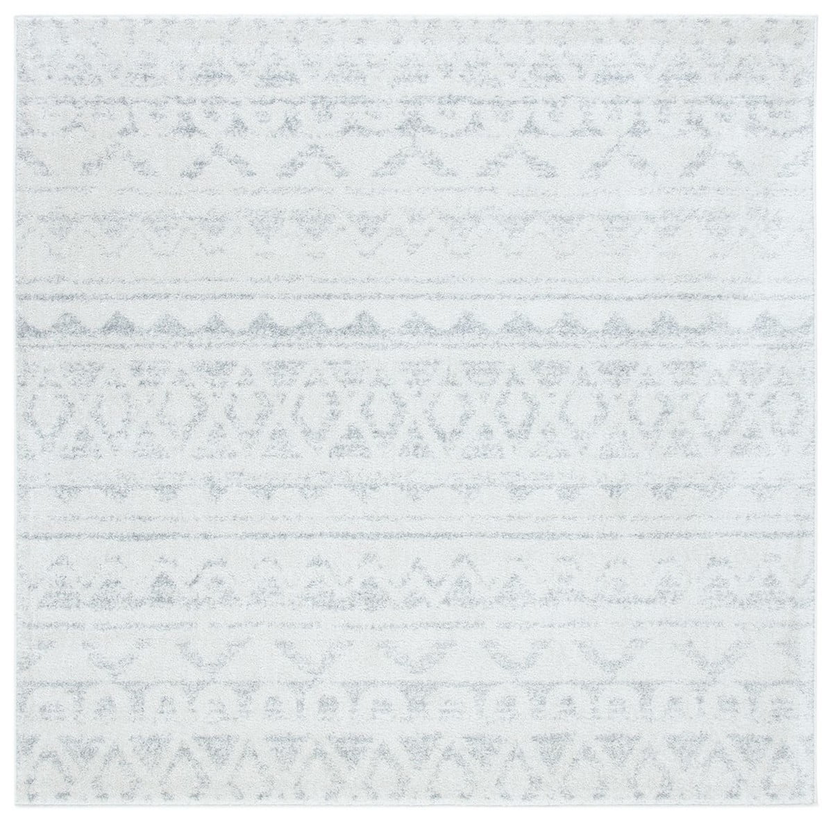 Ivory and Silver 6' x 6' Square Synthetic Area Rug