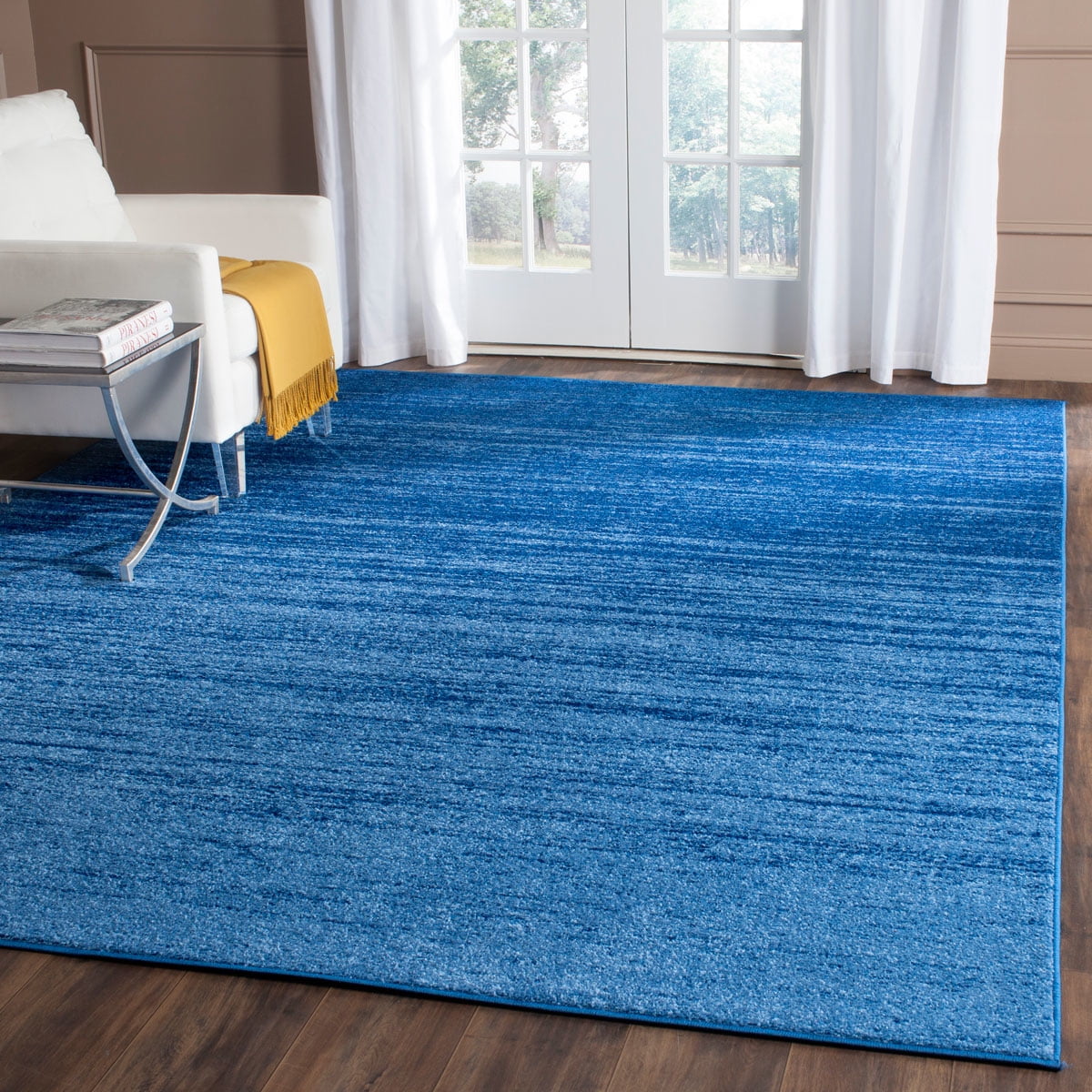 Light Blue and Dark Blue Square Abstract Area Rug
