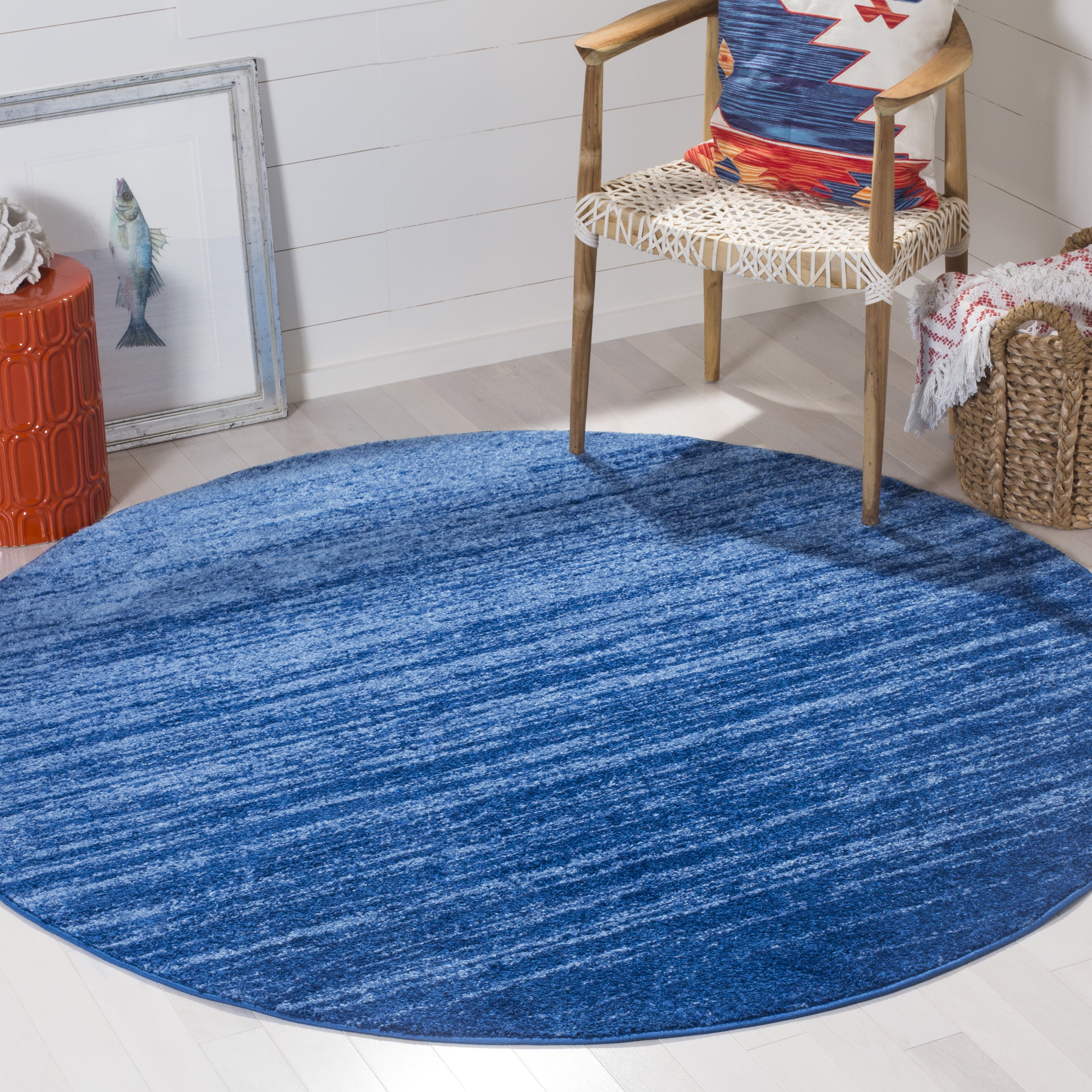 Adirondack Light Blue and Dark Blue Round Area Rug