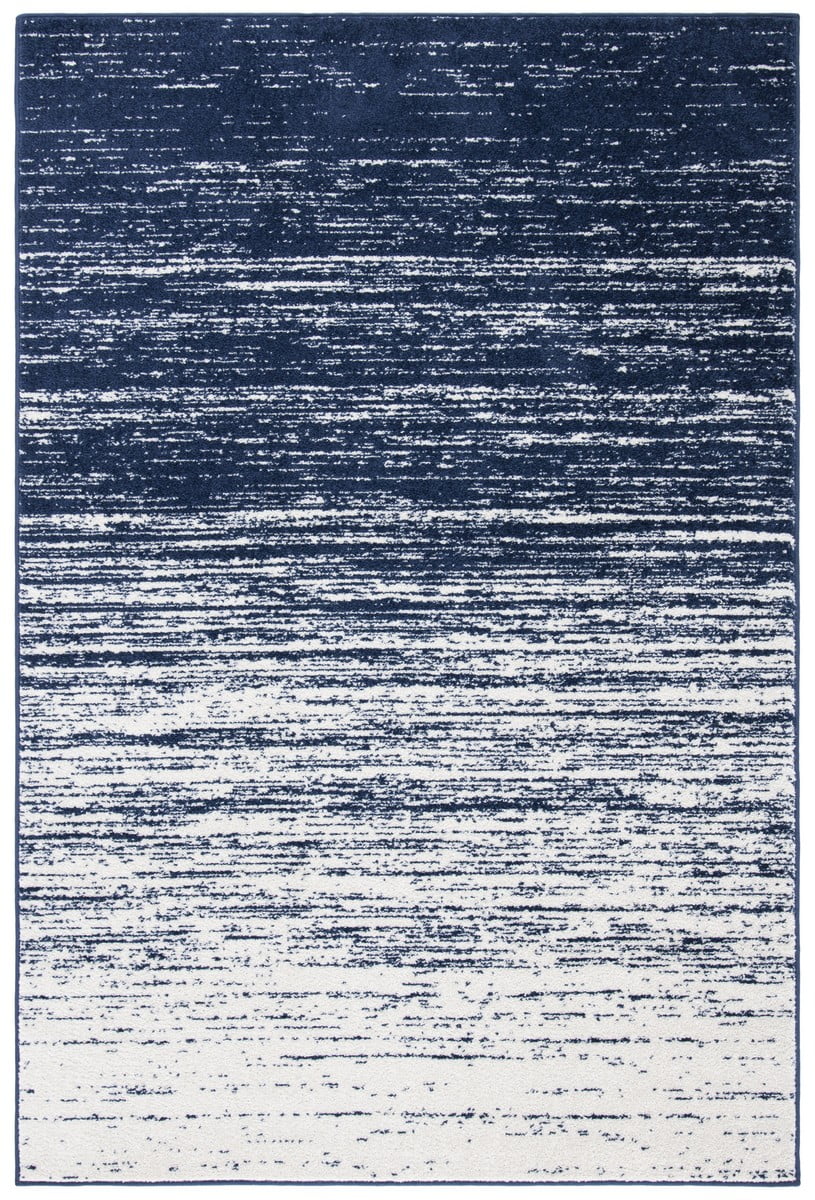 Navy and Ivory Ombre Round Synthetic Area Rug