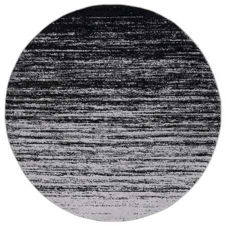 SAFAVIEH Adirondack Esmond Striped Area Rug, Silver/Black, 4' x 4' Round - Modern Design, Silver & Black, Ideal for Living Room, Bedroom, Dining Space