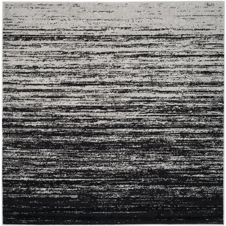 SAFAVIEH Adirondack Esmond Striped Area Rug, Silver/Black, 4' x 4' Square - Modern Design, Silver & Black, Ideal for Living Room, Bedroom, Dining Space