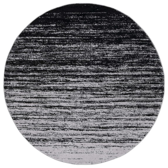 SAFAVIEH Adirondack Esmond Striped Area Rug, Silver/Black, 6' x 6' Round - Modern Design, Silver & Black, Ideal for Living Room, Bedroom, Dining Space