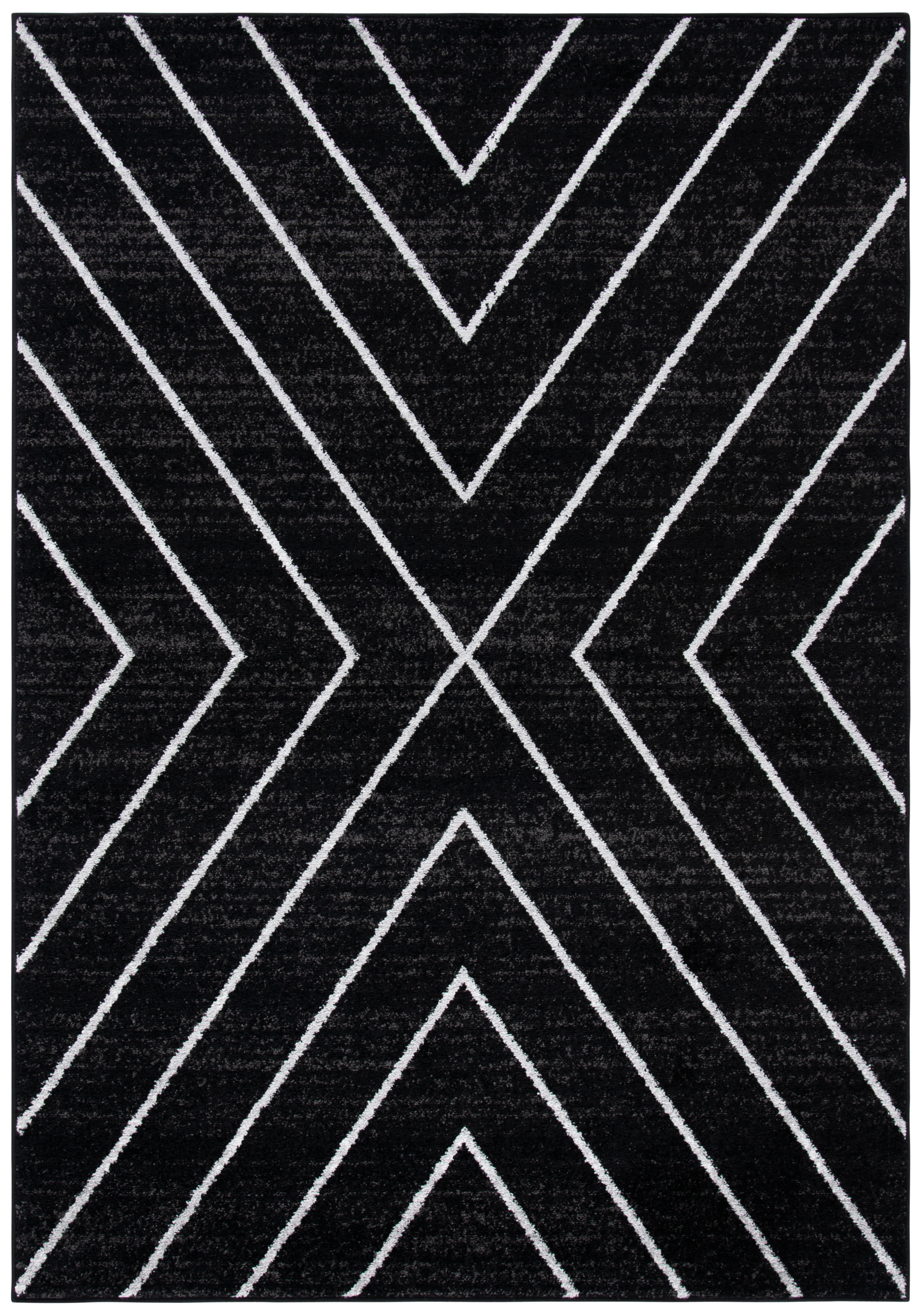 Black and Light Grey Geometric Synthetic Area Rug, 3' x 5'