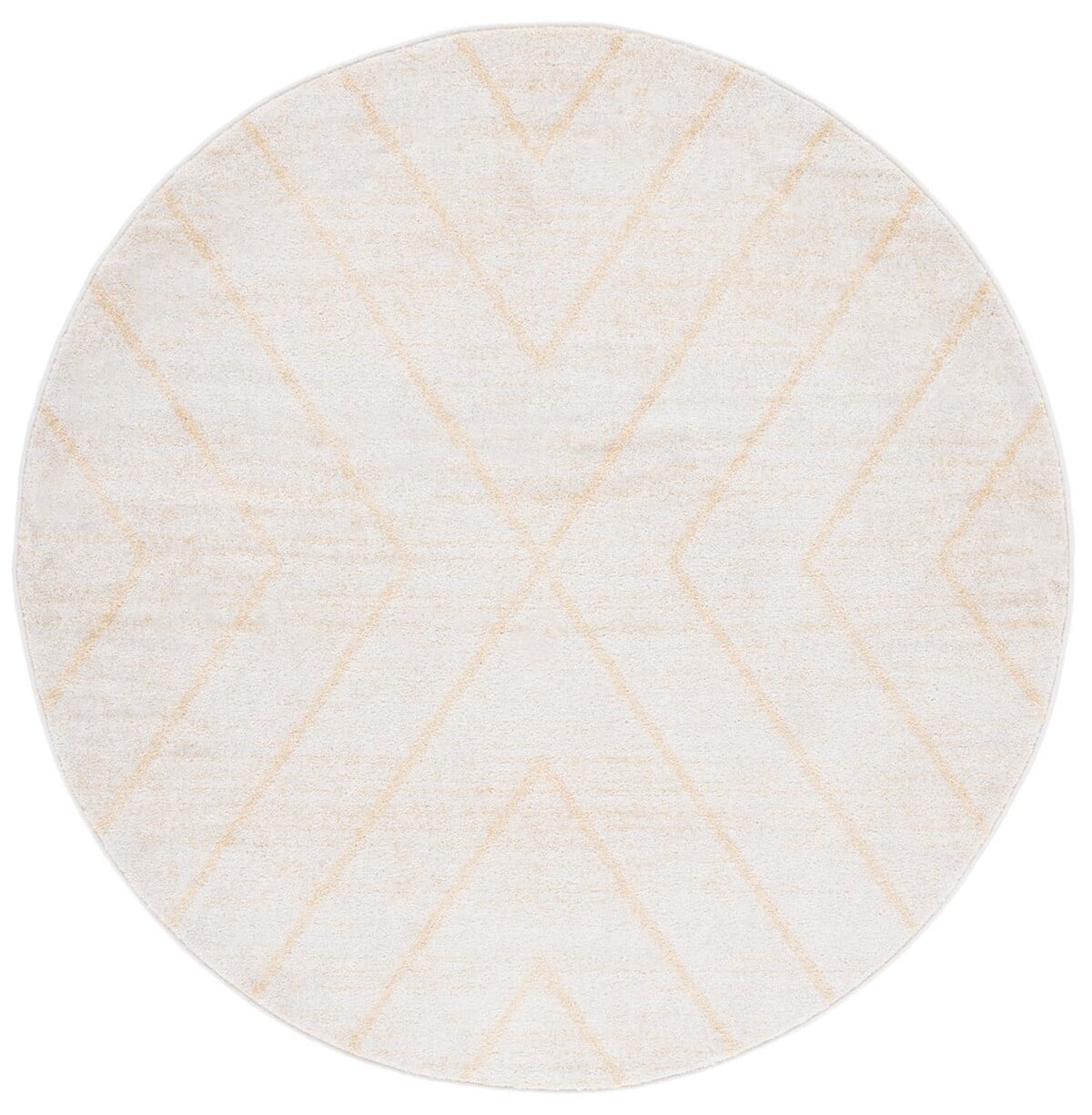 Ivory and Gold Round Synthetic Easy Care Area Rug, 6' x 6'