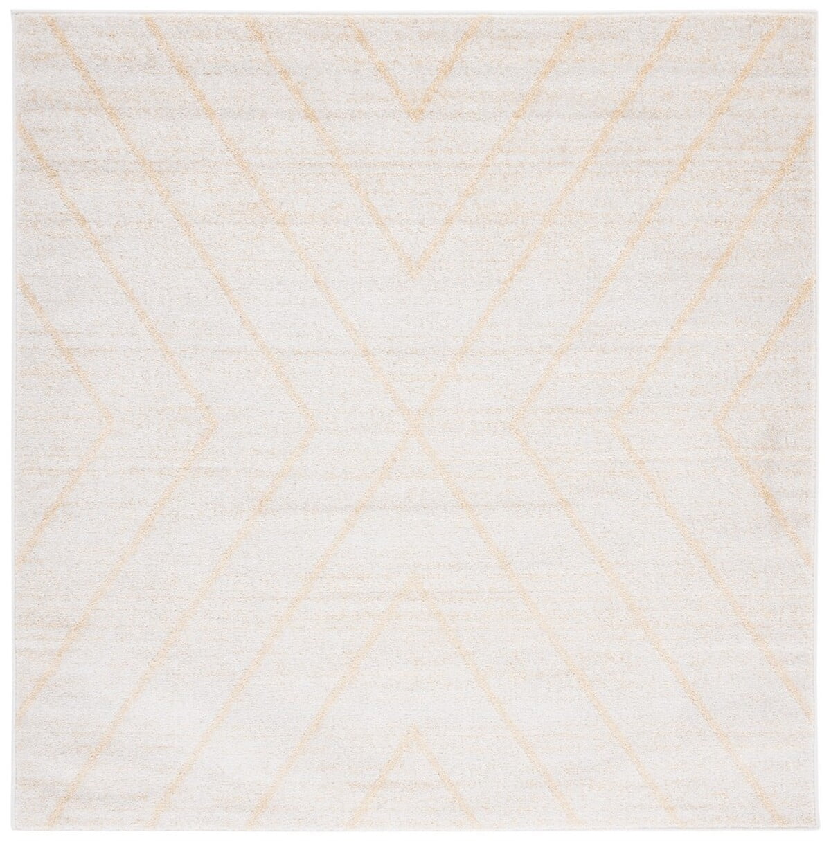 Ivory and Gold 6' x 6' Square Hand-Knotted Synthetic Rug