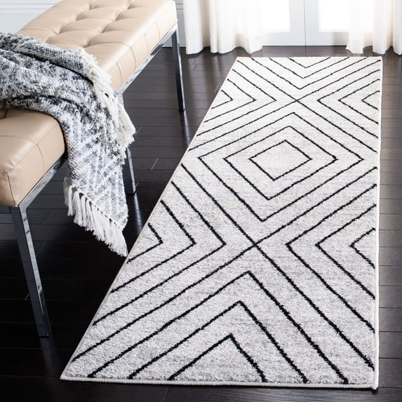 SAFAVIEH Adirondack Evonne Geometric Runner Rug, Ivory/Grey, 2'6" x 12'