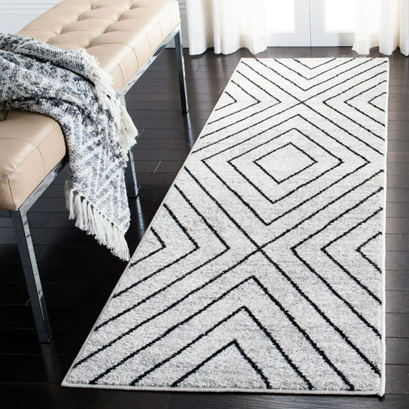 SAFAVIEH Adirondack Evonne Geometric Runner Rug, Ivory/Grey, 2'6" x 14'