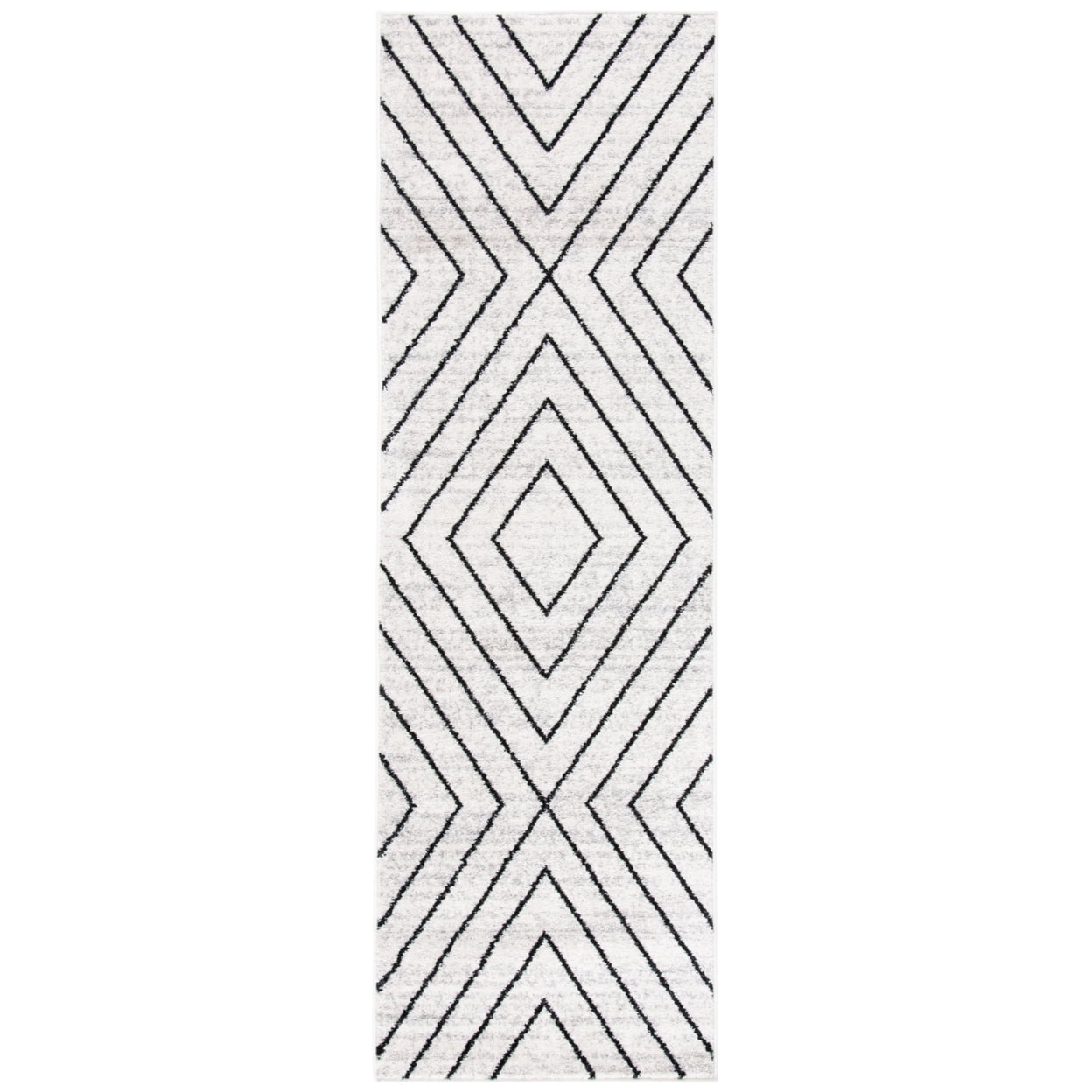 Ivory and Grey Geometric Runner Rug, 2'6" x 6', Synthetic