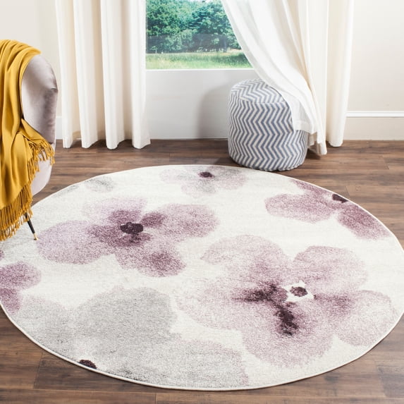 SAFAVIEH Adirondack Feride Floral Area Rug, Ivory/Purple, 6' x 6' Round