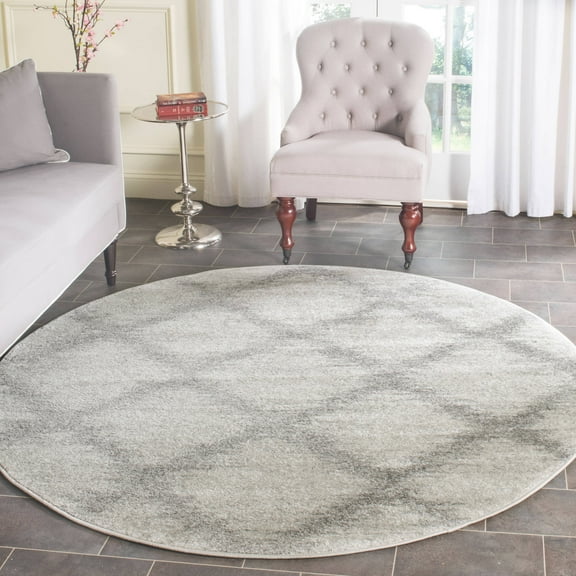 SAFAVIEH Adirondack Grayson Geometric Diamonds Area Rug, Ivory/Silver, 6' x 6' Round