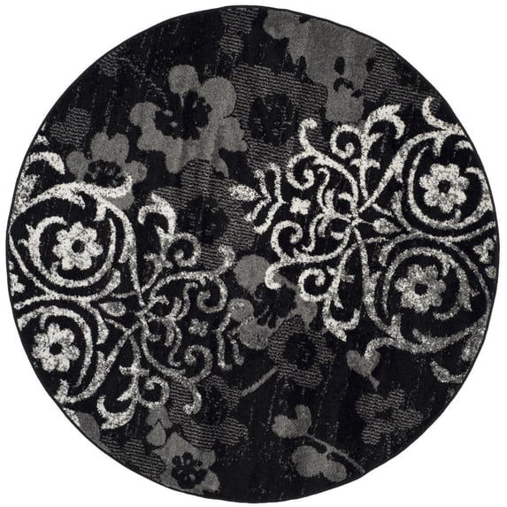 SAFAVIEH Adirondack Hortense Abstract Area Rug, Black/Silver, 3' x 3' Round