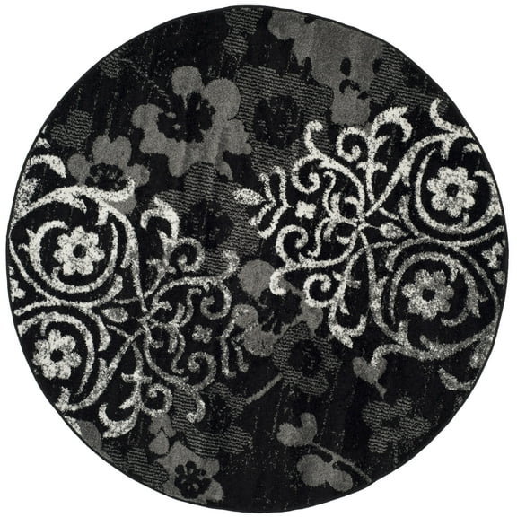 SAFAVIEH Adirondack Hortense Abstract Area Rug, Black/Silver, 4' x 4' Round