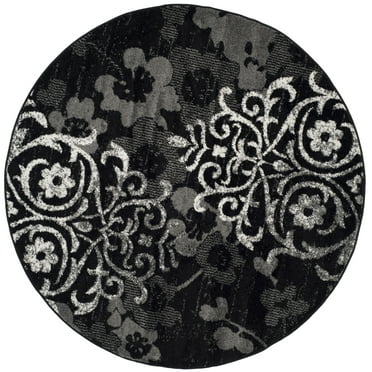 SAFAVIEH Adirondack Hortense Abstract Area Rug, Black/Silver, 6' x 6' Round