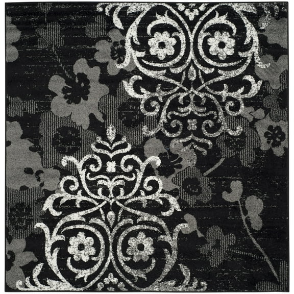 SAFAVIEH Adirondack Hortense Abstract Area Rug, Black/Silver, 6' x 6' Square