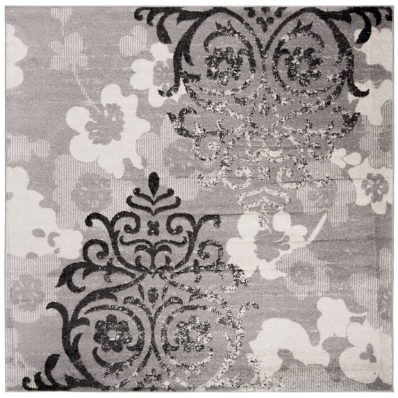 SAFAVIEH Adirondack Hortense Abstract Area Rug, Silver/Ivory, 5' x 5' Square