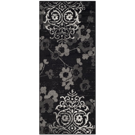 SAFAVIEH Adirondack Hortense Floral Medallion Runner Rug, Black/Silver, 2'6" x 6'