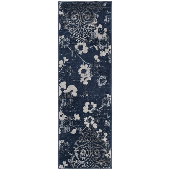 SAFAVIEH Adirondack Hortense Abstract Runner Rug, Navy/Silver, 2'6" x 8'