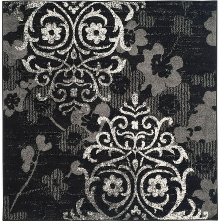 SAFAVIEH Adirondack Hortense Floral Area Rug, Black/Silver, 3' x 3' Square