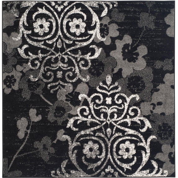 SAFAVIEH Adirondack Hortense Floral Area Rug, Black/Silver, 3' x 3' Square