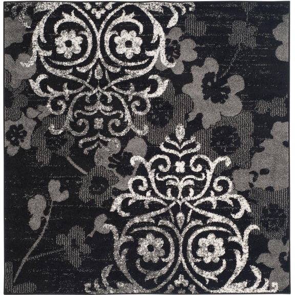 SAFAVIEH Adirondack Hortense Floral Area Rug, Black/Silver, 3' x 3' Square