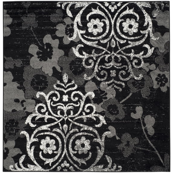 SAFAVIEH Adirondack Hortense Floral Area Rug, Black/Silver, 9' x 9' Square