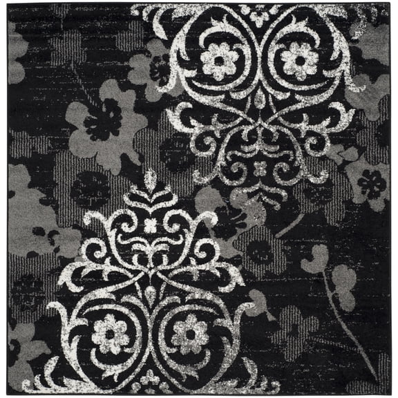 SAFAVIEH Adirondack Hortense Floral Area Rug, Black/Silver, 9' x 9' Square