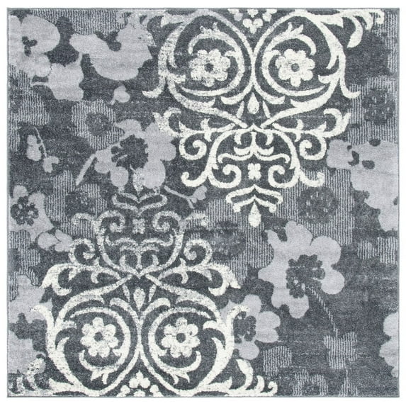 SAFAVIEH Adirondack Hortense Floral Area Rug, Charcoal/Ivory, 6'7" x 6'7" Square
