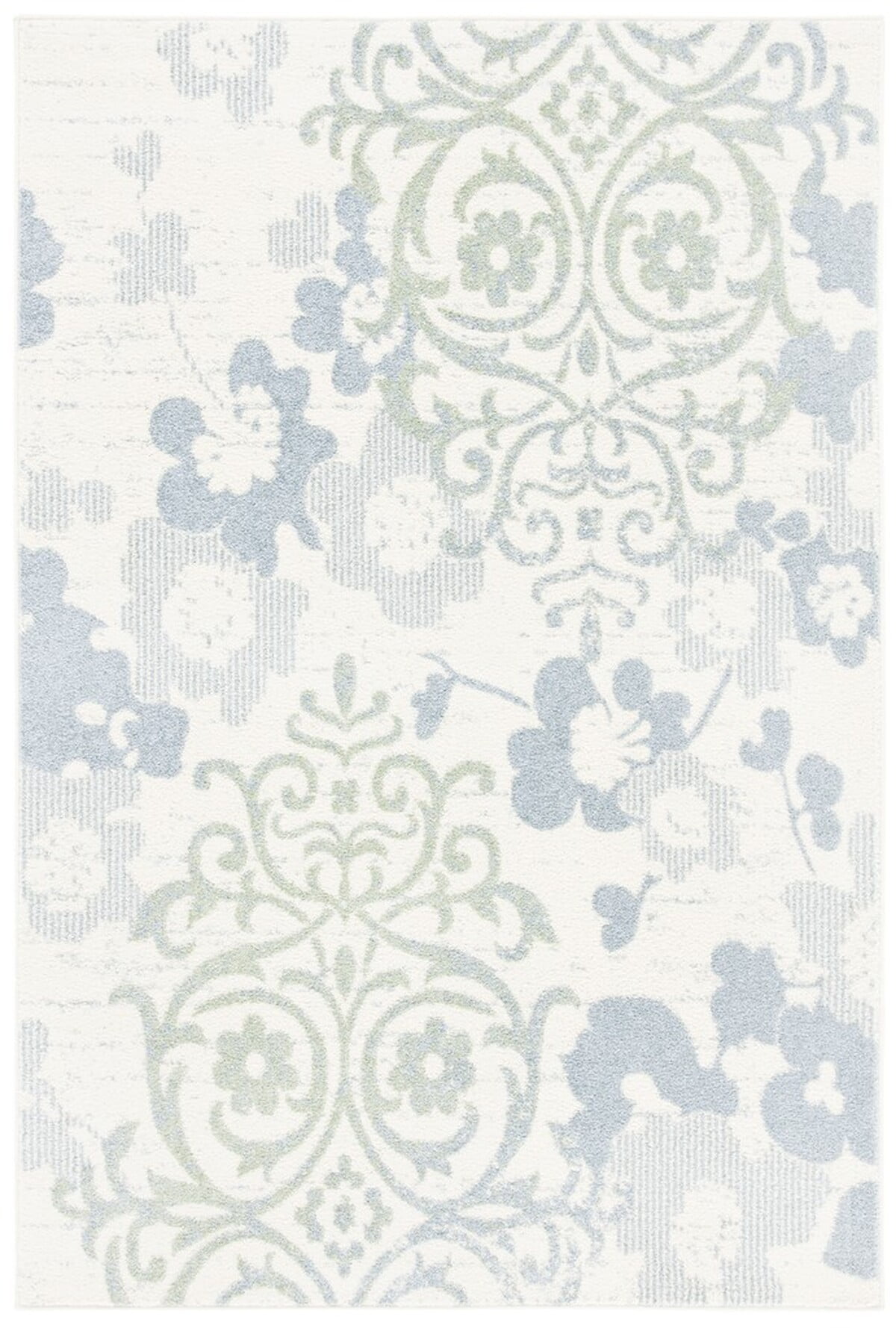 Ivory and Blue Floral Synthetic 6' x 9' Area Rug