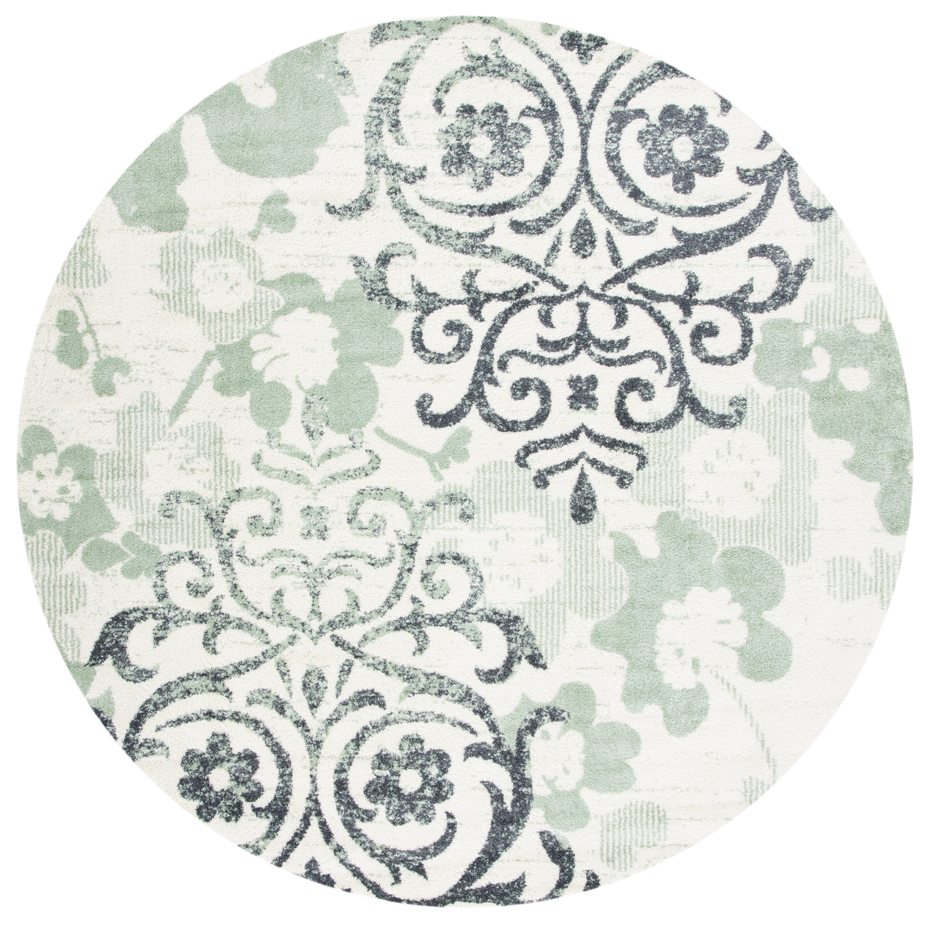 SAFAVIEH Adirondack Hortense Floral Area Rug, Ivory/Green, 8' x 8' Round