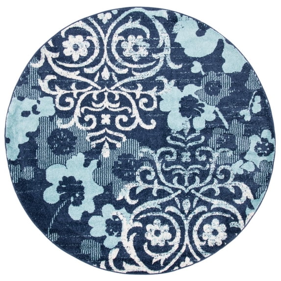 SAFAVIEH Adirondack Hortense Floral Area Rug, Navy/Aqua, 6'7" x 6'7" Round