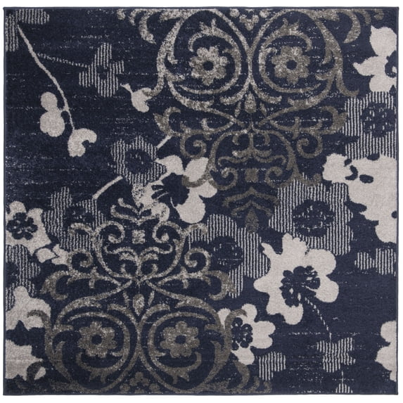 SAFAVIEH Adirondack Hortense Floral Area Rug, Navy/Silver, 4' x 4' Square