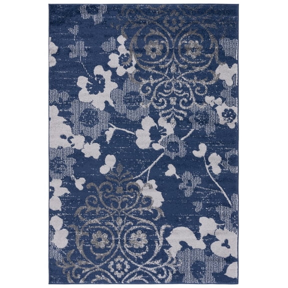 SAFAVIEH Adirondack Hortense Floral Area Rug, Navy/Silver, 5'1" x 7'6"