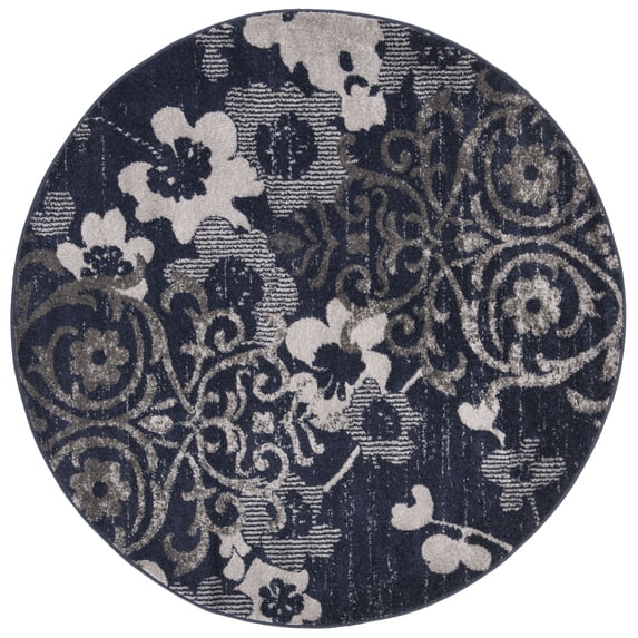 SAFAVIEH Adirondack Hortense Floral Area Rug, Navy/Silver, 8' x 8' Round