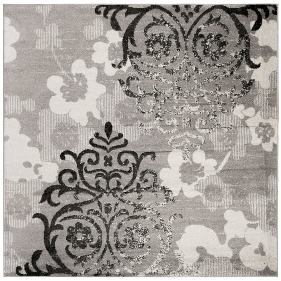 SAFAVIEH Adirondack Hortense Floral Area Rug, Silver/Ivory, 12' x 12' Square
