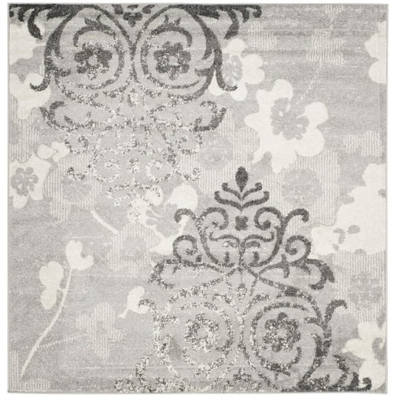 SAFAVIEH Adirondack Hortense Floral Area Rug, Silver/Ivory, 3' x 3' Square