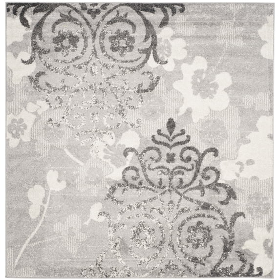 SAFAVIEH Adirondack Hortense Floral Area Rug, Silver/Ivory, 6' x 6' Square