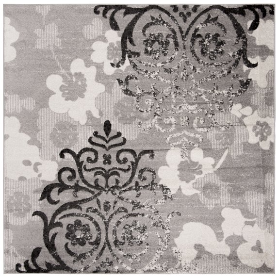 SAFAVIEH Adirondack Hortense Floral Area Rug, Silver/Ivory, 8' x 8' Square