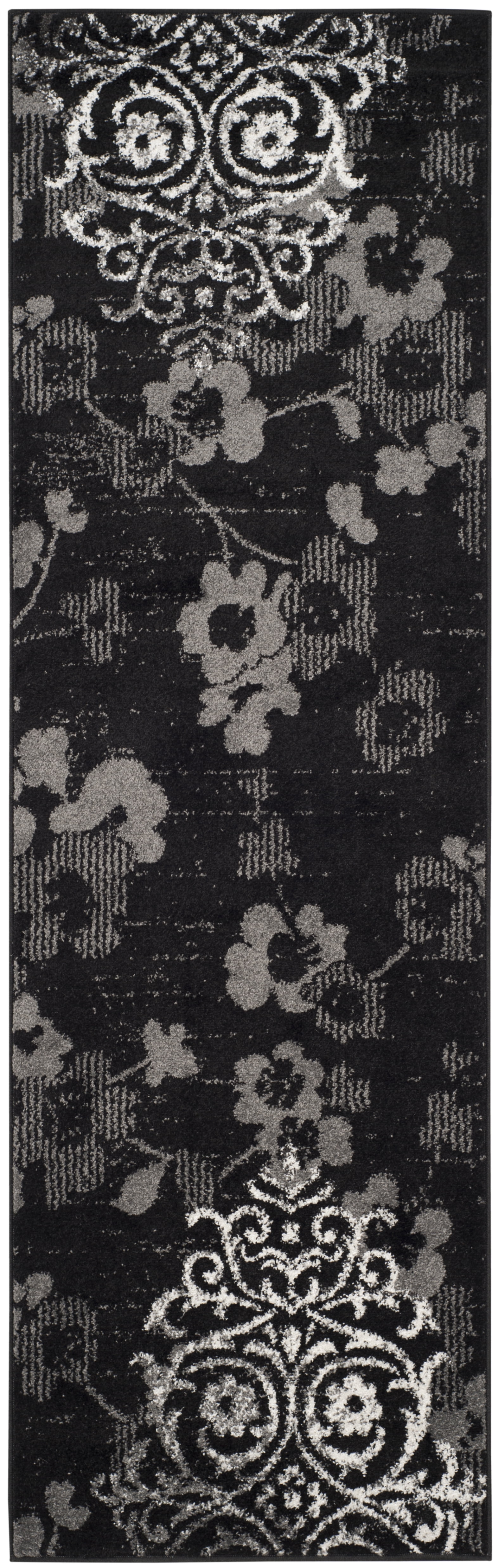 SAFAVIEH Adirondack Hortense Floral Runner Rug, Black/Silver, 2'6" x 12'
