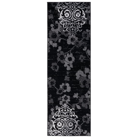 SAFAVIEH Adirondack Hortense Floral Runner Rug, Black/Silver, 2'6" x 18'