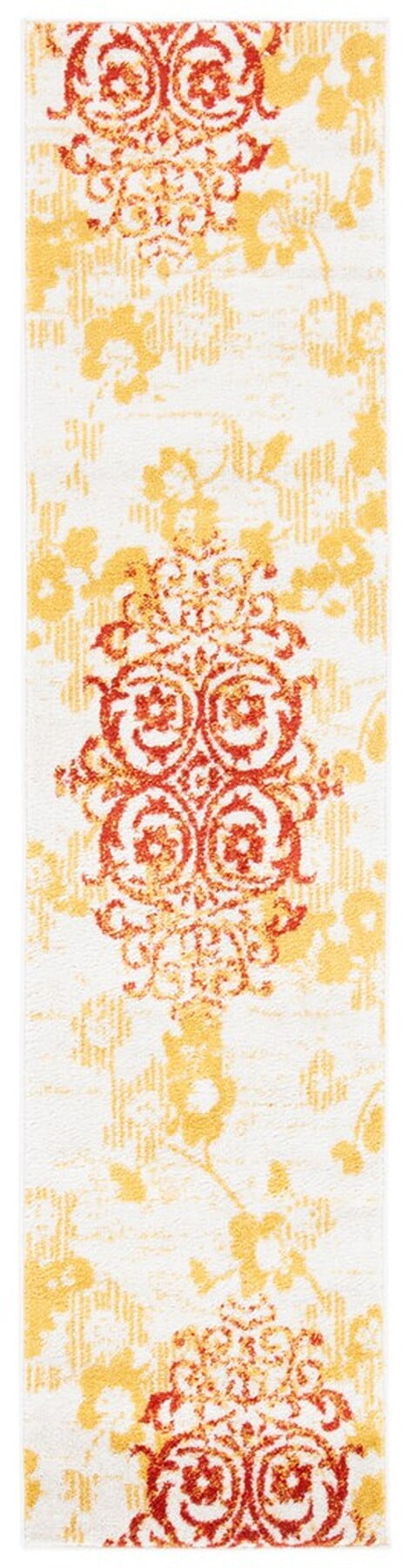 Gray and Gold Floral Synthetic Runner Rug, 2'2" x 9'
