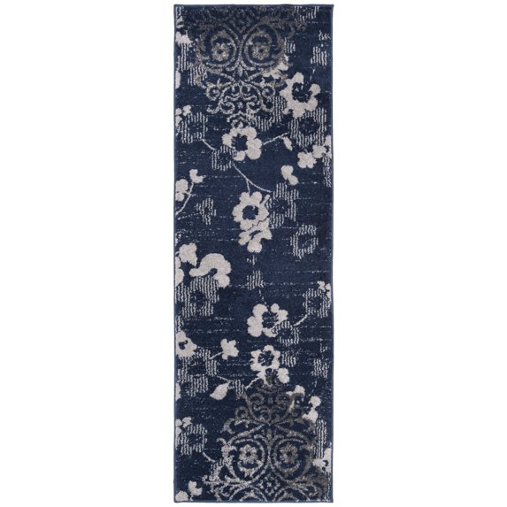 SAFAVIEH Adirondack Hortense Floral Runner Rug, Navy/Silver, 2'6" x 12'