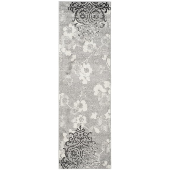 SAFAVIEH Adirondack Hortense Floral Runner Rug, Silver/Ivory, 2'1" x 8'